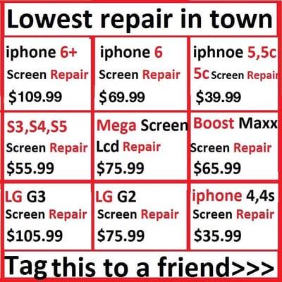 LOWEST REPAIR IN TOWN GUARANTEE @WIRELESS HUB 93 TERRY PARK WAY SUITE 7 GRETNA LA 70056. WE ALSO PICK UP & DELIVER.