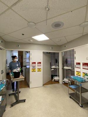 My aunty standing infront of my grandmas unit. On the right side, its a pneumonia patient room.