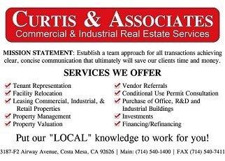 Curtis & Associates Real Estate Services has been in business since 1971. We specialize in Commercial, Industrial and Office space.