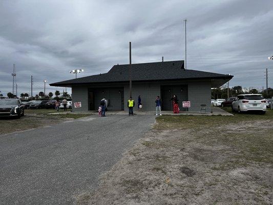 Bathrooms located near parking grounds