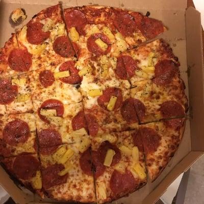 Medium thin crust pepperoni and pineapple