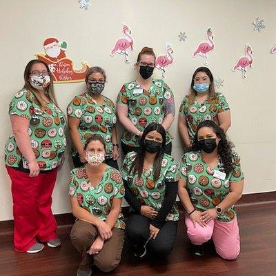 Radiation staff celebrating Christmas in July