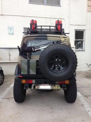 Custom Swing-Away Tire Carrier all put together. Awesome Work by SC Custom Metal Fab