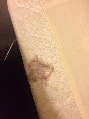 Close up of stain on box spring.