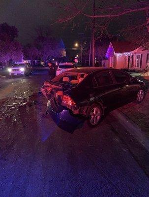 My car after being totaled, one week after brothers forced us out of our own driveway