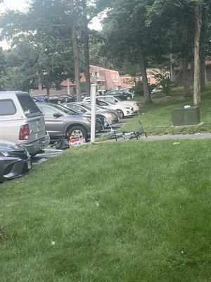 Doors blocked by trash and bikes