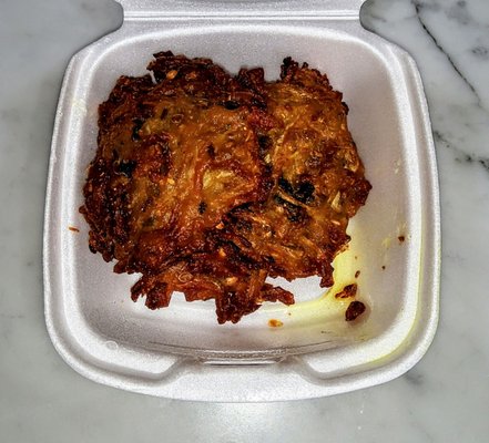 Onion Bhaji: Onion, potato fritter. $4.50