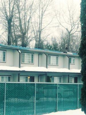 Exposed roof during snow storm