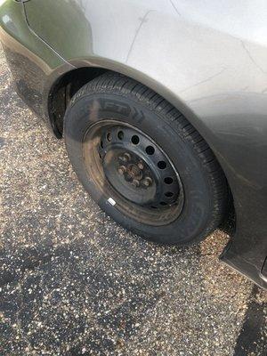 Hub cap fell off unprovoked. (They put it on incorrectly after replacing the tire)