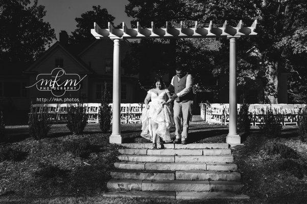 Steps leading from the ceremony space down into the grounds.