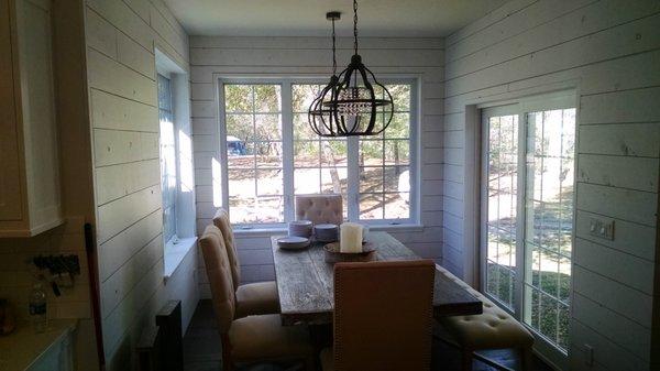 Shiplap lined sunroom