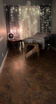 Relaxing, calming massage room.