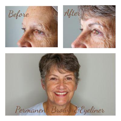 Before and after Permanent Makeup Brows and Eyelash Enhancement Liner