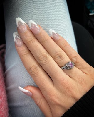 French tip nails with silver