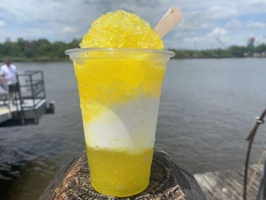 Mango shave ice with vanilla soft serve