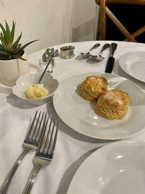 Complimentary sweet potato biscuits with honey butter