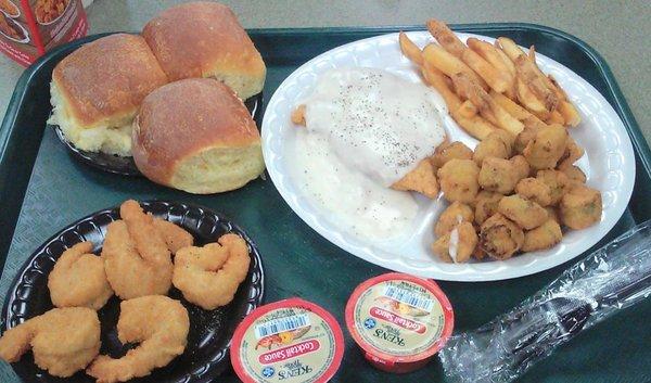 Chicken fried chicken plate & side of breaded shrimp -- chicken pretty good, but avoid the shrimp