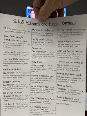 Lunch and Dinner menu