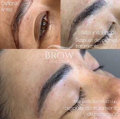 Before microblading, after initial appointment & then 6 weeks later, perfection touch up!