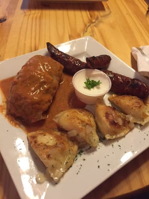 Stuffed cabbage, polish sausage, and Russian pierogi! Yum!