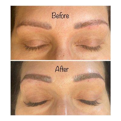 Ombré/powder brow correction with hybrid lash extensions