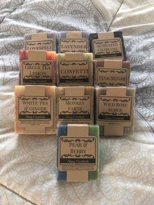 My current soap collection. Lemongrass isn't shown but it's another amazing one I'm currently using.