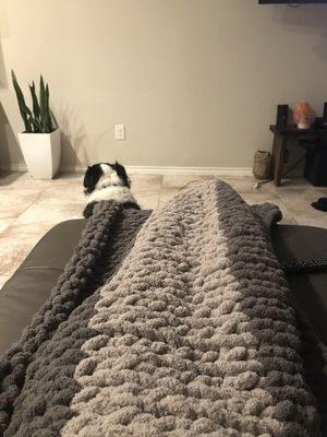 Chunky knit blanket I made in the class