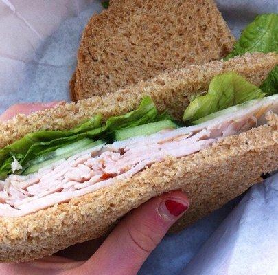 Turkey, cucumber, and lettuce on honey whole wheat