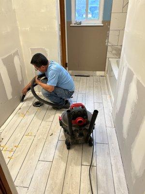 Replace the floor and install new tile and floor