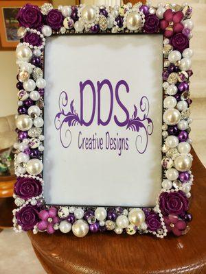 Purple,white pearl and silver decorative picture frame.