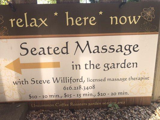 Steve's pricing for a wonderful chair massage