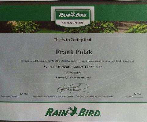 Rain Bird Certified and Trained Irrigation and Water Management Professional