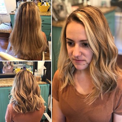 Before and after; Blonde highlights