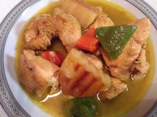 Dinner --- Cooked Chicken in Yellow Curry with fried potatoes and Carrots!