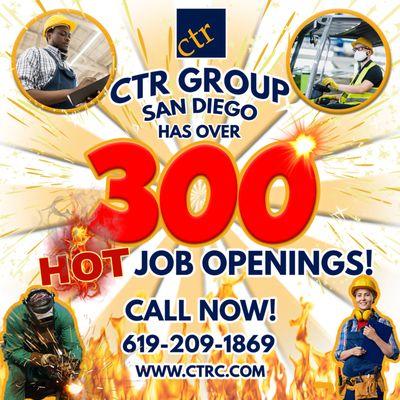 CTR Group San Diego has the skilled trades  jobs you're looking for! Call or text us now!