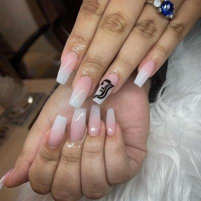 Ombré with hand drawn nail art