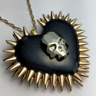 Swarovski skull embellished gold spiked heart by Bunny Paige.