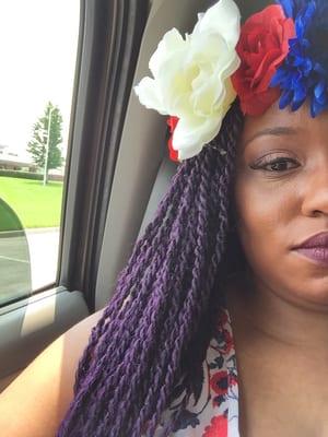 Purple Senegalese twist. Hair provided by the shop.