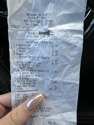 The receipt from the order.