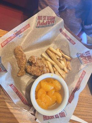 Crispy Chicken Crispers, fries, and mandarin oranges from the kids meal...my daughter enjoyed them!