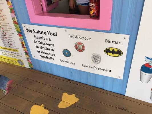 They give discounts to heros, including batman!