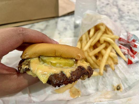 Single smash burger and fries