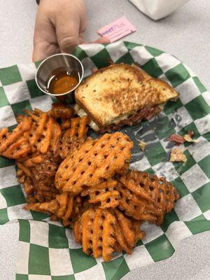 Reuben and sweet potato fries