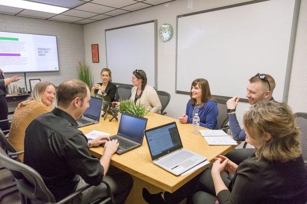 Conference room offers 65 inch monitor and whiteboards for your meeting.