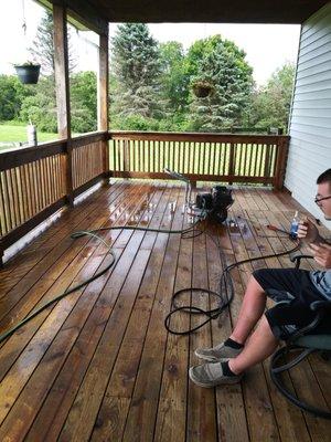 Pressure washed deck and stained