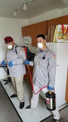 Steven and Alex hard at work. Completing a bed bug treatment service at a building located in Santa Monica