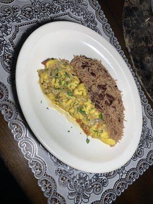 Jamaican Ackee and salt fish with rice and peas