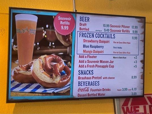 Adult drinks menu, Mango joes beach cafe, Adventure Island, Tampa