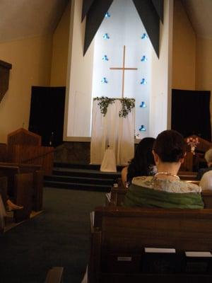 Fellowship Hall set up for a wedding ceremony