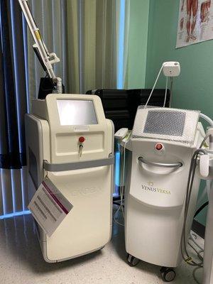 Pico Way for acne, wrinkles and enlarged pores.. We have Venus Versa for laser hair removal